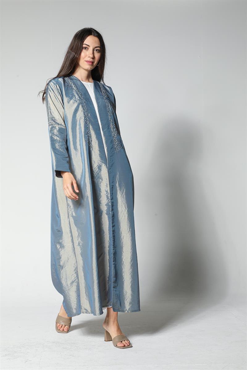 عباية تفيتا رمادية 1 Modern Grey Teffeta