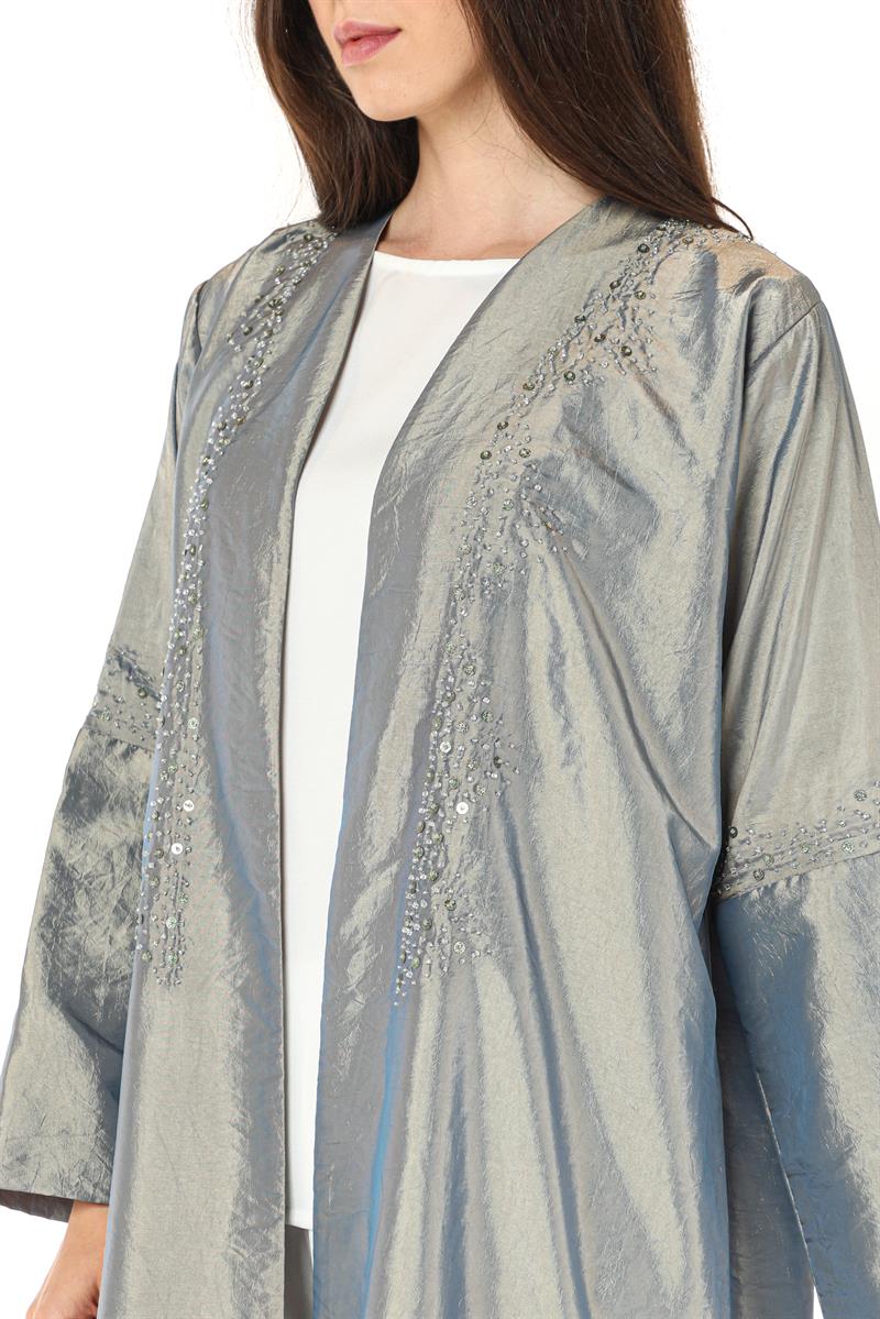 عباية تفيتا رمادية 2 Grey Teffeta With White Inner