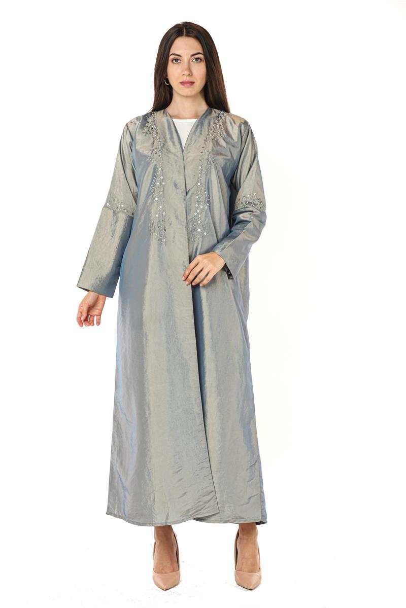 عباية تفيتا رمادية 4 Teffeta Grey Abaya - الصورة 4