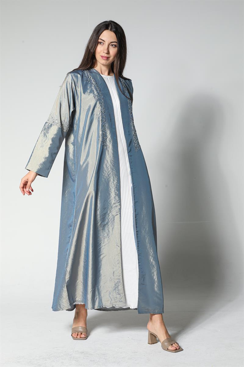 عباية تفيتا رمادية 6 Teffeta Grey Abaya - الصورة 6
