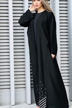 MOI032206 5 Embroidered Korean Nada Black Abaya