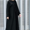 MOI032207 1 Embroidered Korean Crepe Black Abaya