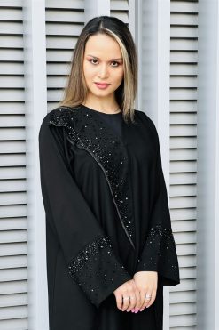 MOI032207 3 Embroidered Korean Crepe Black Abaya