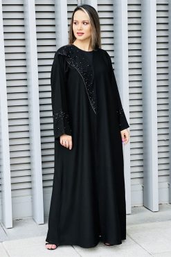 MOI032207 4 Embroidered Korean Crepe Black Abaya