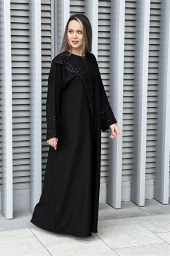 MOI032207 5 rotated Embroidered Korean Crepe Black Abaya