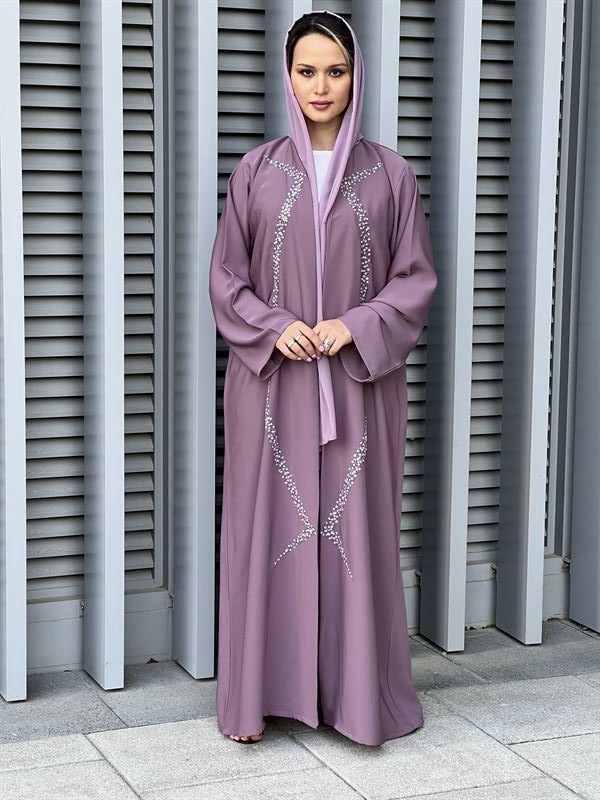 Mountbatten Pink Nada Embroidery Abaya 2 Mountbatten Pink Nada Embroidery Abaya - Image 2