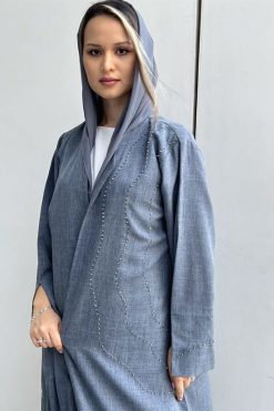 MOI032212 3 rotated Grey Melange Embroidery Abaya