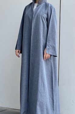 MOI032212 4 Grey Melange Embroidery Abaya