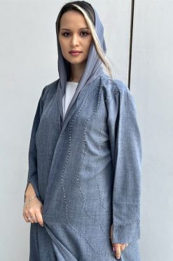 MOI032212 5 rotated Grey Melange Embroidery Abaya