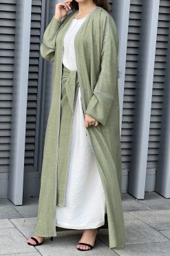 MOI032223 3 Green Louise Crepe Abaya Set