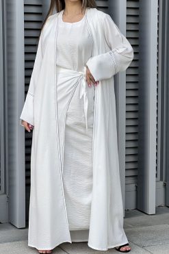 MOI032224 3 White Louise Crepe Abaya Set