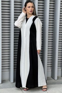 Black & White Linen Abaya