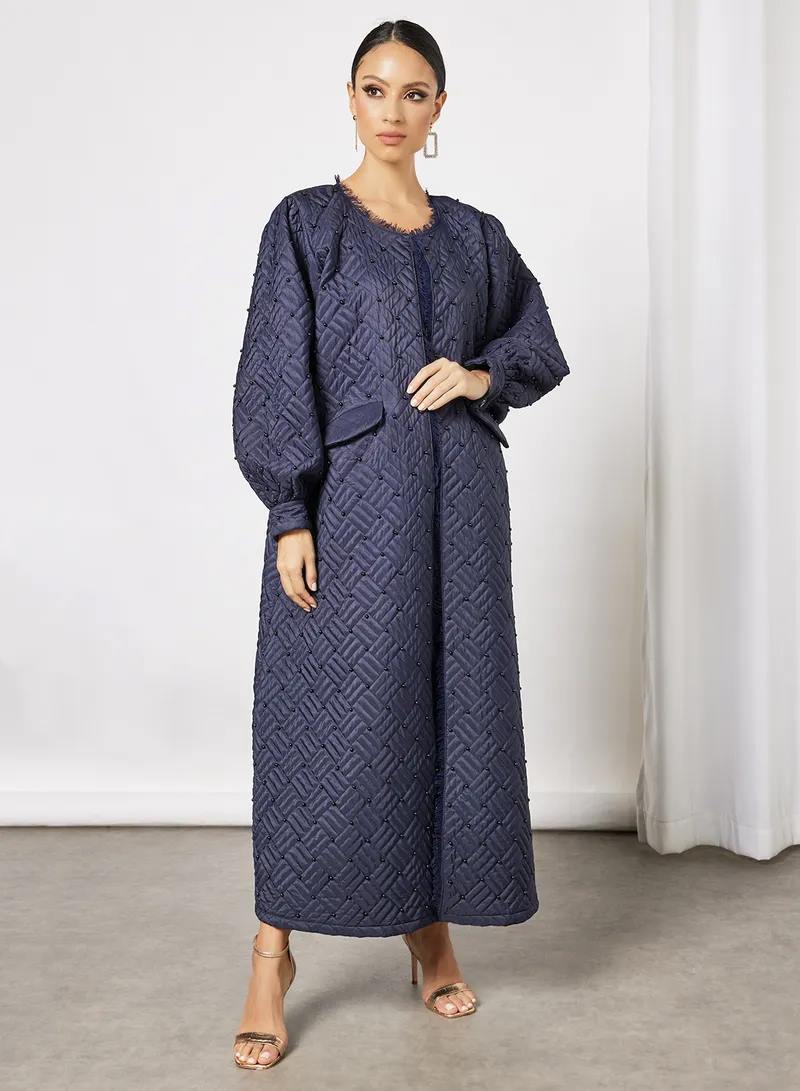 Quilted pearls embellished abaya 1 Quilted pearls embellished abaya