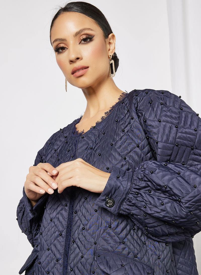 Quilted pearls embellished abaya 2 Quilted pearls embellished abaya - Image 2