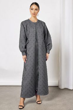 Bsi3633 3 Quilted pearls embellished abaya