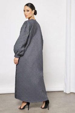 Bsi3633 4 Quilted pearls embellished abaya