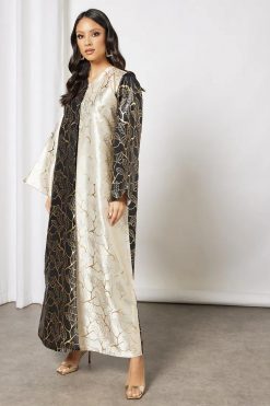 Bsi3656 3 Gold foiled print on abaya