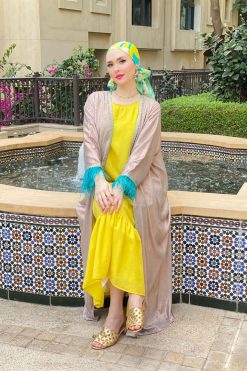 Yello Abaya With Leather Leaves