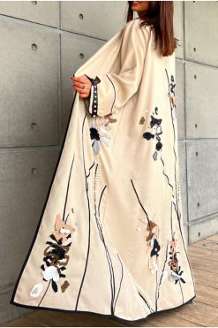 YN 22120 3 Cream Tree Abaya