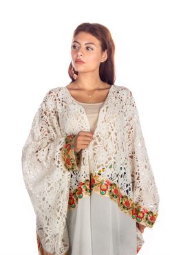 BR202126 4 1 White Bisht With Embroidery