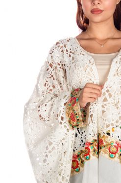 BR202126 5 1 White Bisht With Embroidery