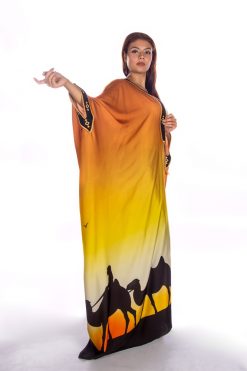 BR202128 4 1 Sandy Orange With Camel Print Bisht