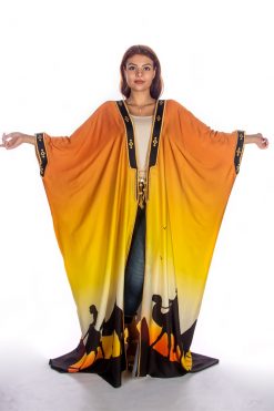 BR202128 5 1 Sandy Orange With Camel Print Bisht