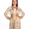 BR202130 2 1 Golden Caftan With Sequence And Beads