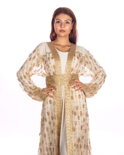 Golden Caftan With Sequence And Beads