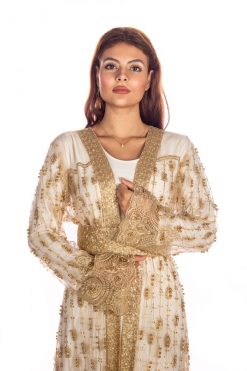 BR202130 4 1 Golden Caftan With Sequence And Beads