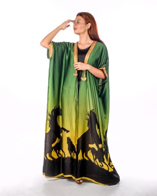 Green With Horses Print Bisht
