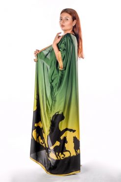 Br202132 4 1 Green With Horses Print Bisht