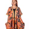 Black And Orange Leaves Print Bisht