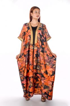 BR202133 5 1 Black And Orange Leaves Print Bisht