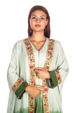 BR202134 5 1 Sky Blu-Green Bisht Set With Colored Flowers Embroidery