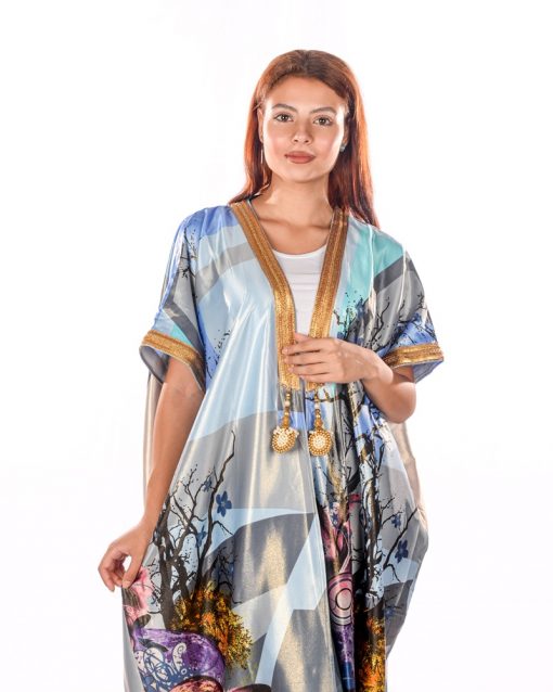 Golden Shiny Colorful Nature Print Bisht
