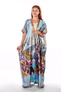 BR202136 4 1 Golden Shiny Colorful Nature Print Bisht