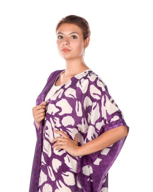 Purple-White Printed Silk Satin Bisht