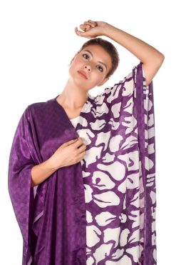 BR202141 5 1 Purple-White Printed Silk Satin Bisht