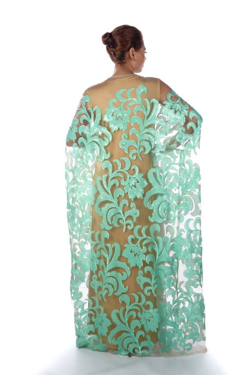 Beige Tulle With Light Green Sequins Design Bisht