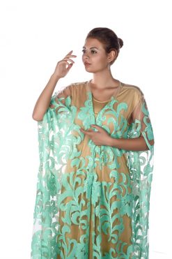 BR202143 4 1 Beige Tulle With Light Green Sequins Design Bisht