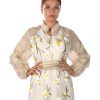 Beige-Silver Silk With Sunflower Embroidered Organza Bisht