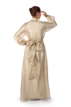 BR202146 3 1 Beige-Silver Silk With Sunflower Embroidered Organza Bisht
