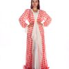 BR202149 2 1 Orange-White Check Print Beach Dress