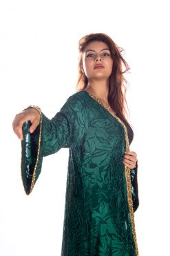 Green Caftan With Golden Embroidery Beads