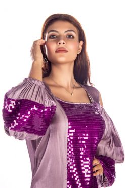 Purple Caftan Dress With Sequins