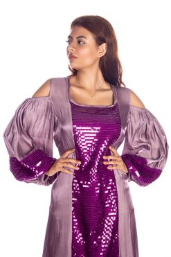 BR202152 5 1 Purple Caftan Dress With Sequins