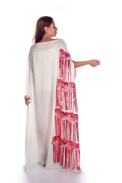 BR202153 4 1 White Caftan Dress With Pink Tassels