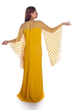 BR202154 4 1 Yellow Caftan Dress With Sequince Sleeves