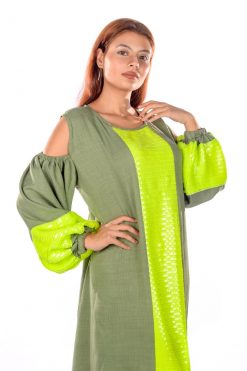BR202157 4 1 Green Caftan Dress With Sequins